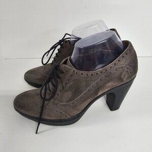 Pons Quintana Gray Wingtip Oxfords Heels Suede Preppy Retro 39 (8.5)